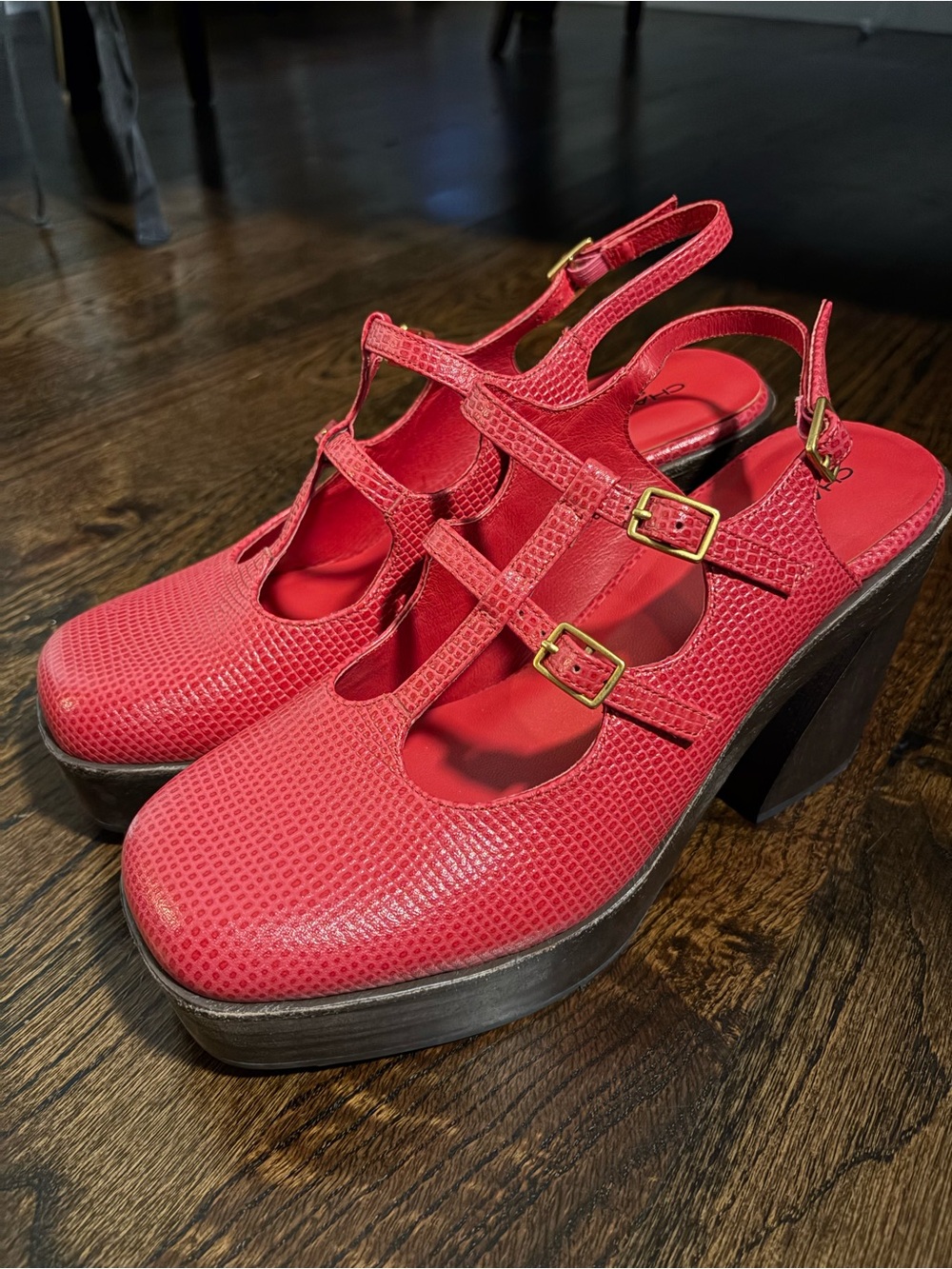 Vintage Charlotte Stone Red Platform Heels